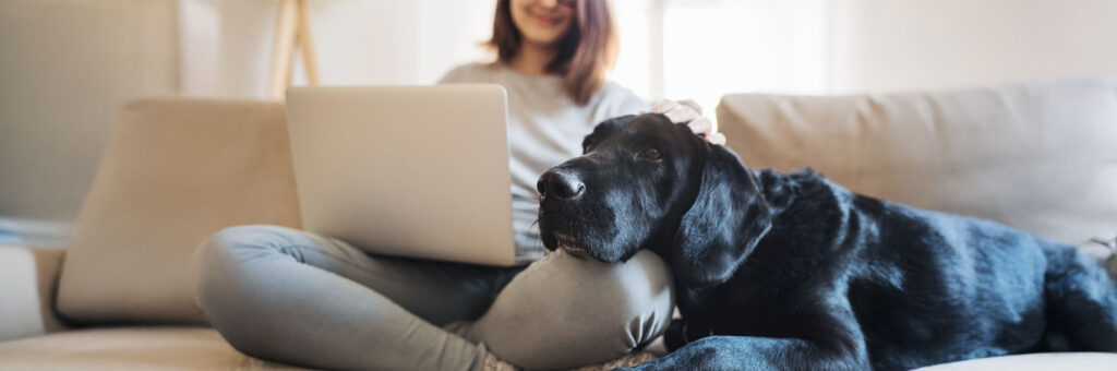 Frau sitzt mit Hund auf Sofa - Nutrilabs Estifor Rapid